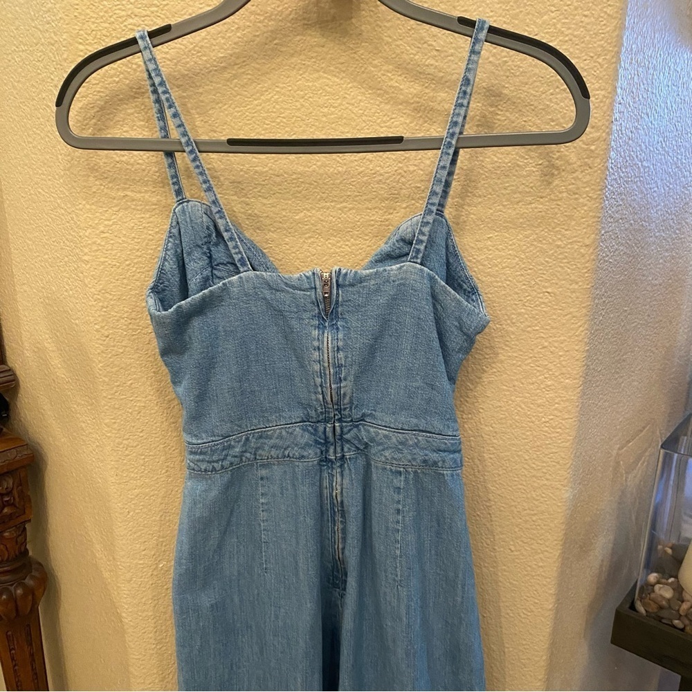 TOPSHOP Women Blue Tie Front Keyhole Denim Cropped Jumpsuit Size 2 - Picture 5 of 8